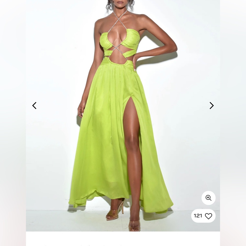 Quinby Lemon Chiffon Pleated Lace Up Maxi Dress
